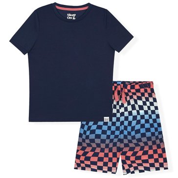 Sleep On It Boys' Check Crew Neck Pajama Shorts Set