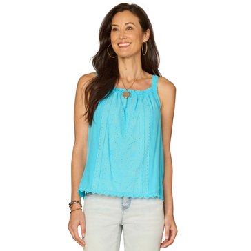 Democracy Women's Ruched Neck Knit to Woven Tank Top