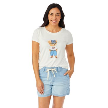 Cyrus Women's Americana USA Bear W Hat Graphic Tee