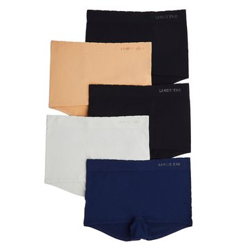 Lands End Women's Soft Fit Seamless Mid Rise Boyshorts, 5-Pack