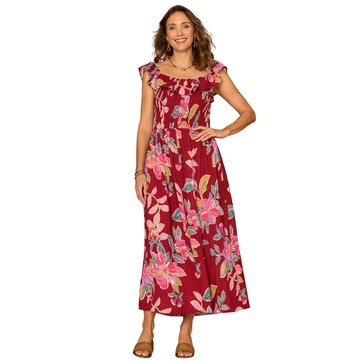Democracy Women's Ruffle Sleeve Smocked Waist Woven Dress