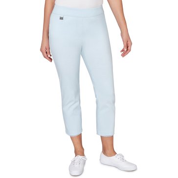 Emaline Women's Solid Tech Stretch Lace Trim Pull-On Pants Petite