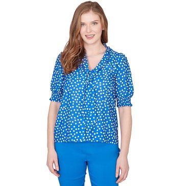 Emaline Women's Distressed Dot Self-Tie Blouse Petite