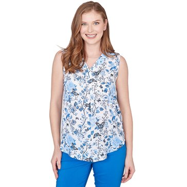 Emaline Women's Butterflies and Roses Botanical V-Neck Sleeveless Blouse Plus
