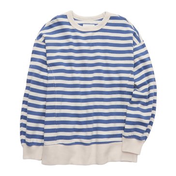 Aerie Women's Stepped Hem Stripe Go-To Crew Sweatshirt