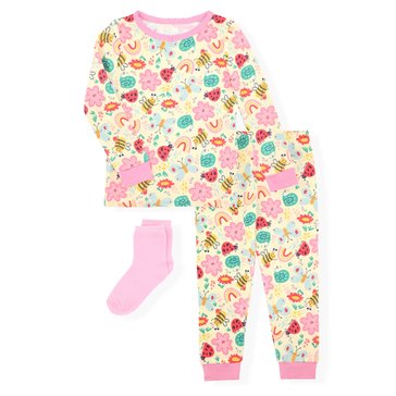 Sleep On It Toddler Girls' Tight Fit PJs with Socks Set, 2-Piece 
