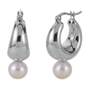 Imperial Freshwater Cultured Pearl Drop Polished Hinged Hoop Earrings