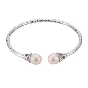 Imperial Freshwater Cultured Pearl Flexible Cuff Bracelet with CZ Accents