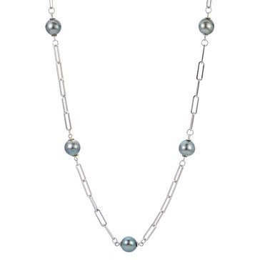 Imperial Tahitian Cultured Pearl Station Paperclip Chain Necklace