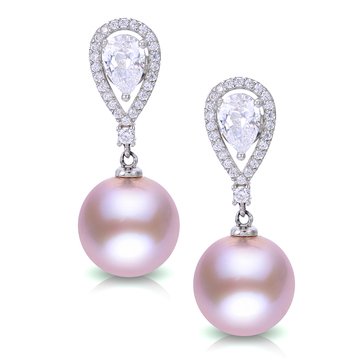 Imperial Natural Pink Freshwater Cultured Pearl and Pear Cut White Topaz Earrings