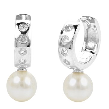 Imperial Freshwater Cultured Pearl and White Sapphire Huggie Hoop Earrings