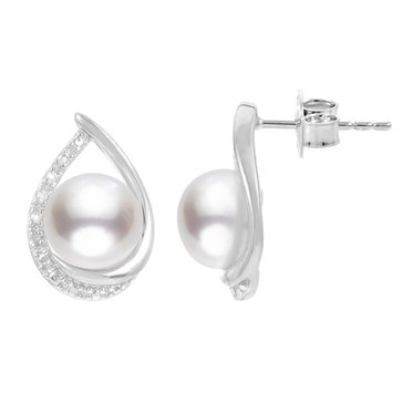 Imperial Freshwater Cultured Pearl and Diamond Accent Teardrop Stud Earrings