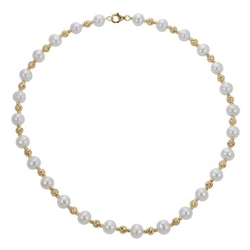 Imperial Freshwater Cultured Pearl and Diamond Cut Brilliance Bead Necklace
