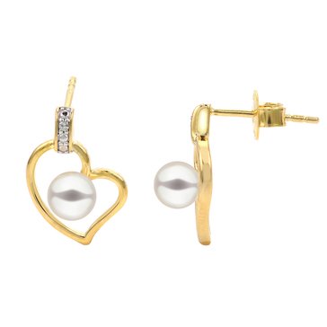 Imperial Freshwater Cultured Pearl and Diamond Accent Open Heart Earrings