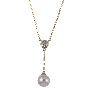 Imperial Freshwater Cultured Pearl and Round Cut Bezel 1/4 cttw Lab Grown Diamond Y Necklace