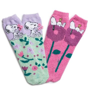 Peanuts Womens Special Accent Fuzzy Crew Socks, 2-Pack