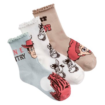 Toy Story Womens Lettuce Edge Ribbed Mid Crew Socks, 3-Pack