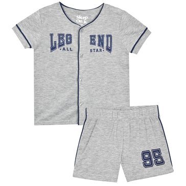 Sleep On It Little Boys' Baseball Jersey Short Sleeve Button Coat Pajama Set
