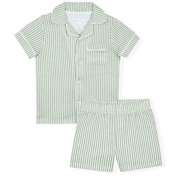 Sleep On It Little Boys' Green Striped Short Sleeve Button Coat Pajama Set