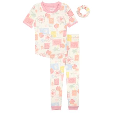 Sleep On It Little Girls' Tropical Short Sleeve Tight Fit  Sleep Set, 2 Piece