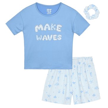 Sleep On It Big Girls' Make Waves Drop Shoulder Tee And Boxers Sleep Set