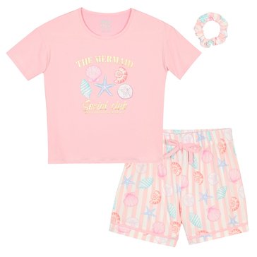 Sleep On It Big Girls' Mermaid Drop Shoulder Tee And Boxers Sleep Set