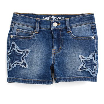 Wallflower Little Girls' Diagonal Striped Denim Shorts