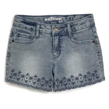 Wallflower Big Girls' Eyelet Embroidered Denim Shorts