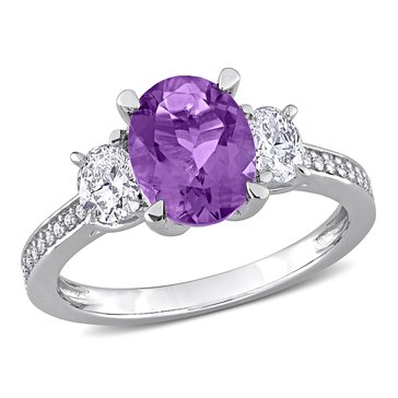 Sofia B. 2 cttw Oval Cut Amethyst and 5/8 cttw Oval and Round Cut Diamond 3-Stone Ring