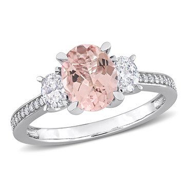 Sofia B. 1 5/8 cttw Oval Cut Morganite and 5/8 cttw Oval and Round Cut Diamond 3-Stone Ring