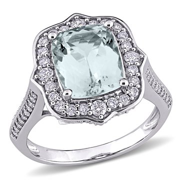 Sofia B. 3 1/2 cttw Cushion Cut Aquamarine and 5/8 cttw Diamond Vintage Halo Ring