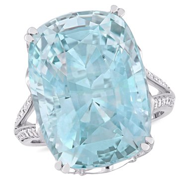 Sofia B. 23 cttw Cushion Cut Natural Sky Blue Topaz and 5/8 cttw Diamond Ring