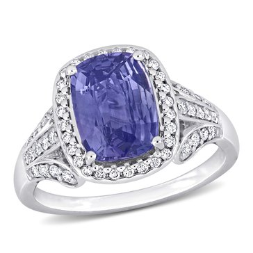 Sofia B. 3 1/10 cttw Violet Sapphire and 5/8 cttw Diamond Halo Ring