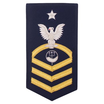 USCG E8 (MST) Men's Rating Badge Vanfine BULLION Gold on Blue