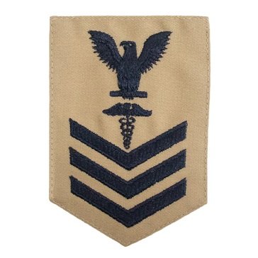 FMF Women's E4-E6 (HM1) Rating Badge in Blue on Khaki for Hospitalman