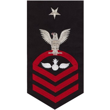 Women's E8 (AOCS) Rating Badge in STANDARD Red on Blue POLY/WOOL for Aviation Ordinanceman