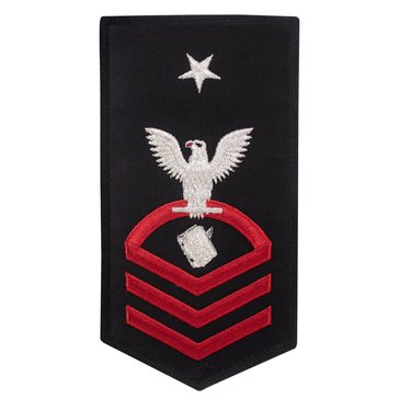 Women's E8 (PNCS) Rating Badge in STANDARD Red on Blue POLY/WOOL for Personnelman