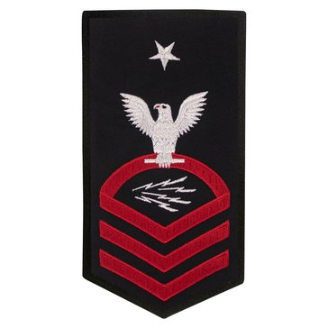 Women's E8 (ITCS) Rating Badge in STANDARD Red on Blue POLY/WOOL for Information Systems Technician