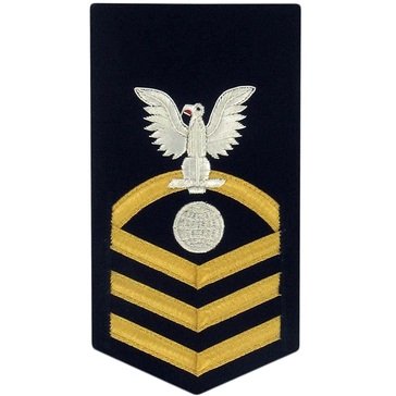 Men's E7 (EMC) Rating Badge in LACE Gold on Blue POLY/WOOL for Electrician's Mate