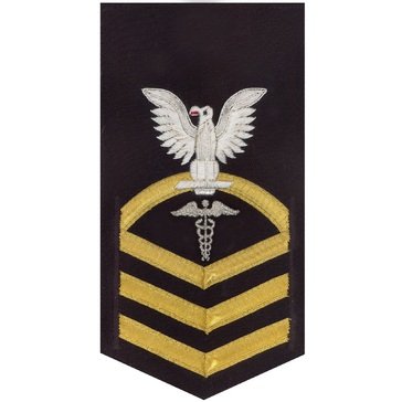 Men's E7 (HMC) Rating Badge in LACE Gold on Blue POLY/WOOL for Hospital Corpsman