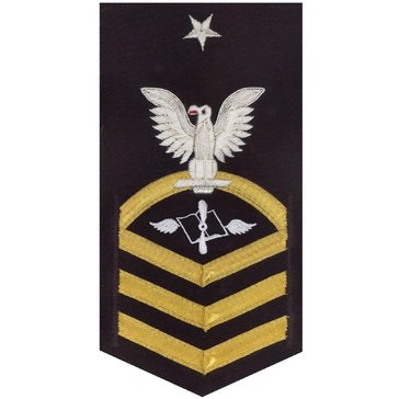 Men's E8 (AZCS) Rating Badge in LACE Gold on Blue POLY/WOOL for Aviation Maintenance Adm