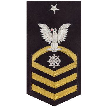 Men's E8 (QMCS) Rating Badge in LACE Gold on Blue POLY/WOOL for Quartermaster