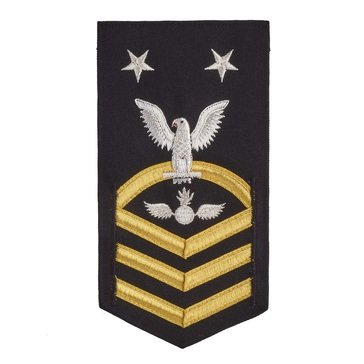 Men's E9 (AOCM) Rating Badge in LACE Gold on Blue POLY/WOOL for Aviation Ordinanceman