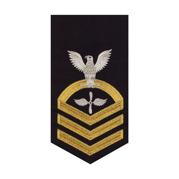 Men's E7 (ADC) Rating Badge in STANDARD Gold on Blue POLY/WOOL for Aviation Machinist's Mate