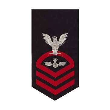 Men's E7 (AOC) Rating Badge in STANDARD Red on Blue POLY/WOOL for Aviation Ordinanceman