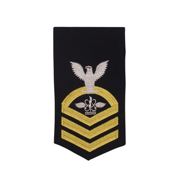 Men's E7 (AWC) Rating Badge in STANDARD Gold on Blue POLY/WOOL for Aviation Antisubmarine Warfare Operator