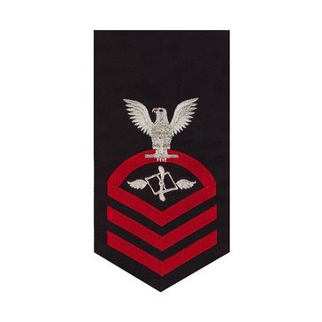 Men's E7 (AZC) Rating Badge in STANDARD Red on Blue POLY/WOOL for Aviation Maintenance Adm