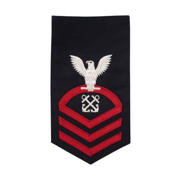 Men's E7 (BMC) Rating Badge in STANDARD Red on Blue POLY/WOOL for Boatswain Mate