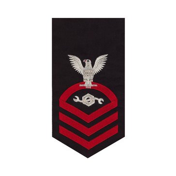 Men's E7 (CMC) Rating Badge in STANDARD Red on Blue POLY/WOOL for Construction Mechanic