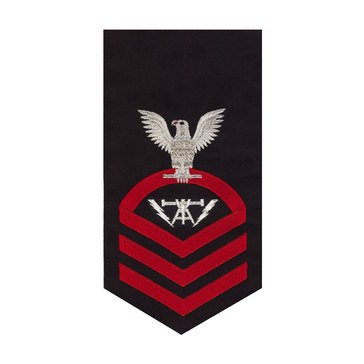 Men's E7 (FCC) Rating Badge in STANDARD Red on Blue POLY/WOOL for Fire Controlman